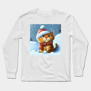 Fat Red Cat with Santa Hat Long Sleeve T-Shirt